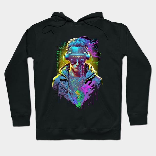 Neon Cyberpunk Hacker - V1.12 Hoodie by SMCLN